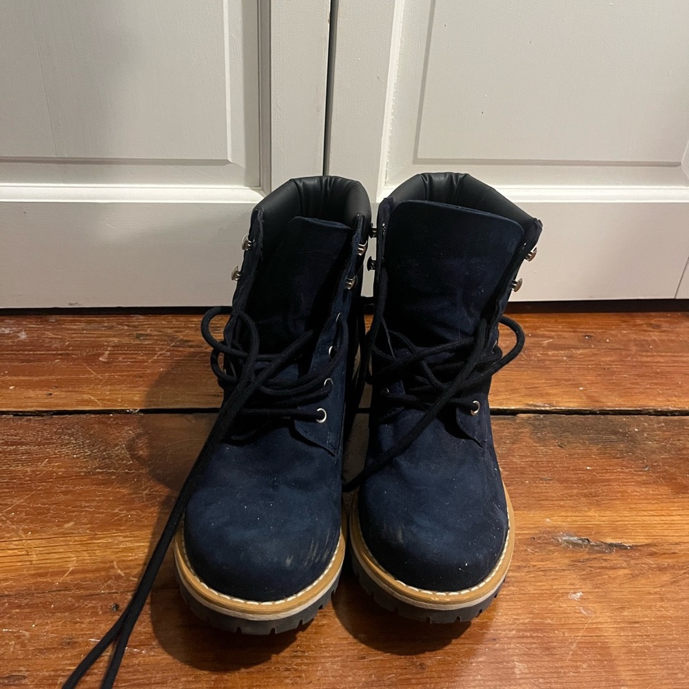 Dark Blue Lace-Up Boots